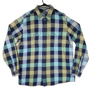 Eddie Bauer TXL Mens Classic Fit Flannel Shirt Shacket‎ Blue Aqua Buffalo Plaid